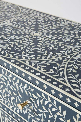 Bone Inlay Scroll Vine Buffet Indigo Blue