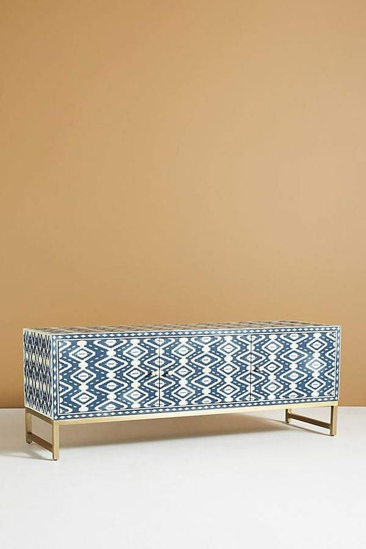 Ikat Bone Inlay Media Console Blue TV Unit