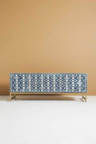 Ikat Bone Inlay Media Console Blue TV Unit