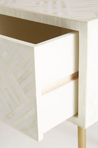 Optical Bone Inlay Desk 2 Drawers White