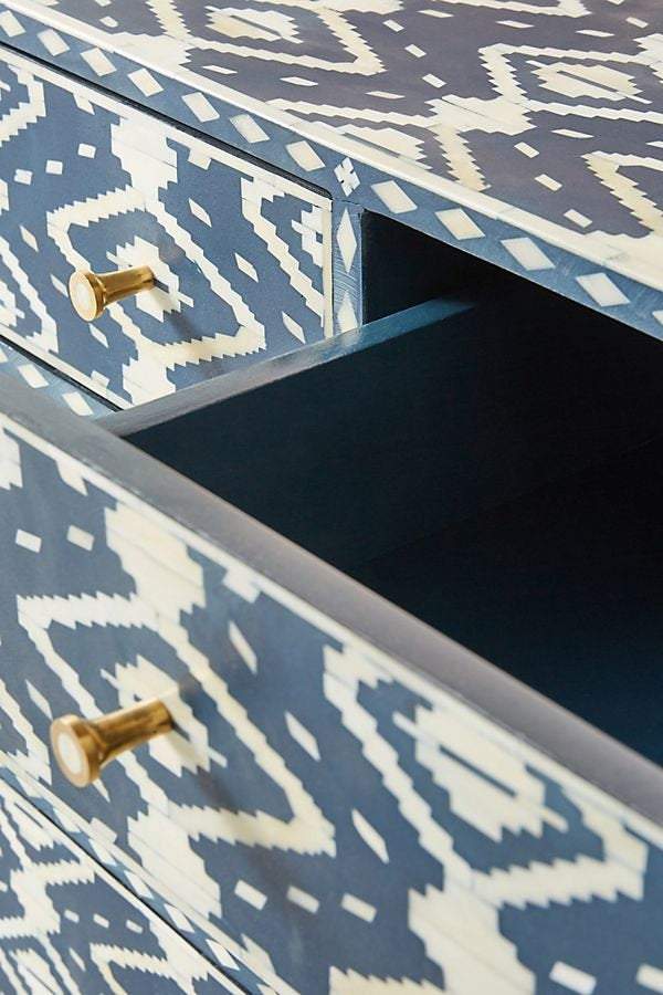Ikat Bone Inlay 6 Drawers Chest Indigo Blue