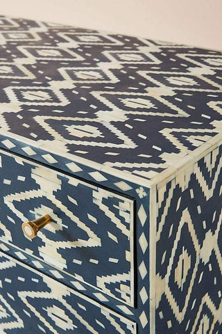 Ikat Bone Inlay 6 Drawers Chest Indigo Blue