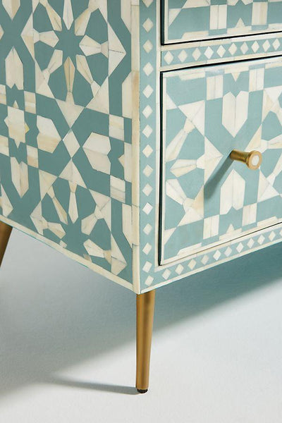Bone Inlay Moroccan Design 6 Drawers Green