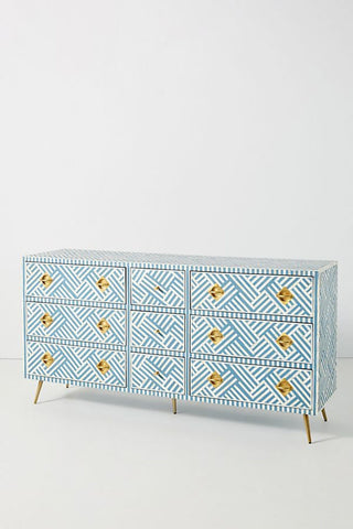 Optical Bone Inlay 9 Drawer Chest Blue