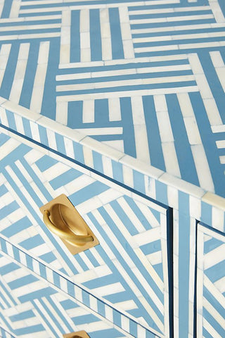 Optical Bone Inlay 9 Drawer Chest Blue