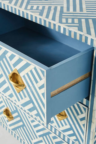 Optical Bone Inlay 9 Drawer Chest Blue