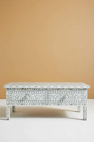 Floral Bone Inlay 2 Drawer Coffee Table Grey