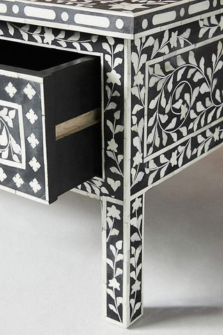Floral Bone Inlay 2 Drawer Coffee Table Black