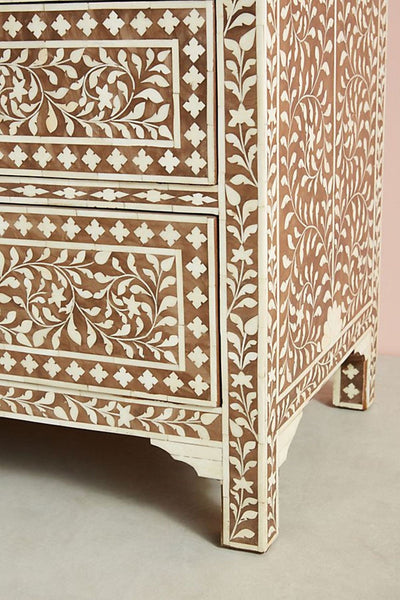 Bone Inlay Floral Chest of 7 Drawers Brown