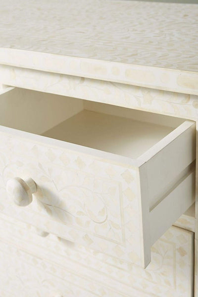 Bone Inlay Floral Chest of 7 Drawers White
