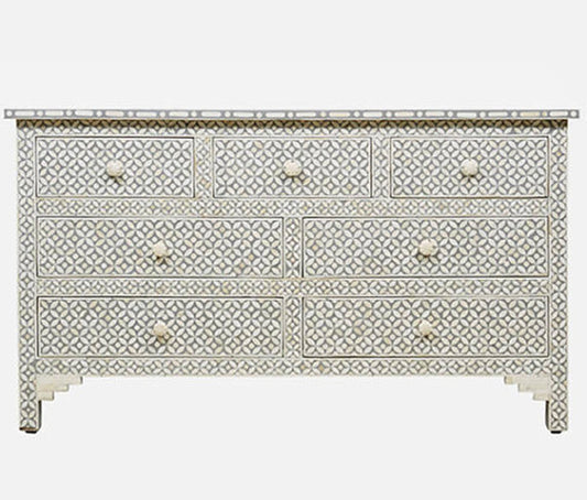 Bone Inlay Eye Design Chest of 7 Drawers Grey