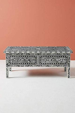 Floral Bone Inlay 2 Drawer Coffee Table Black