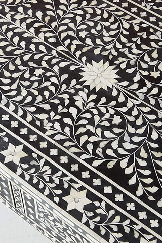 Floral Bone Inlay 2 Drawer Coffee Table Black