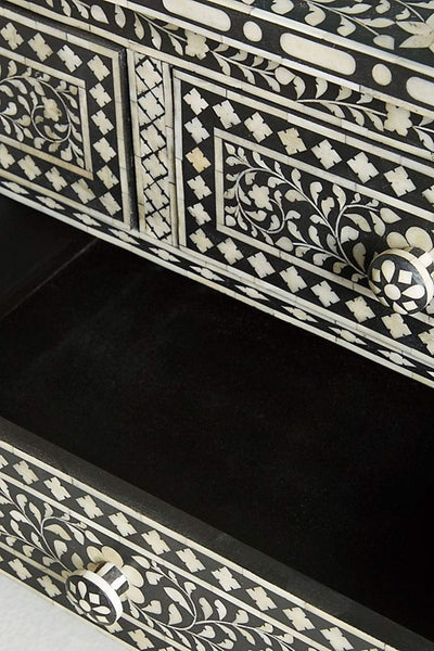 Bone Inlay Floral Chest of 7 Drawers Black