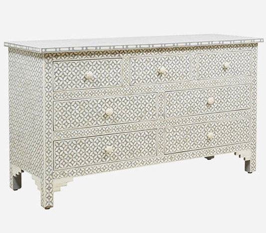 Bone Inlay Eye Design Chest of 7 Drawers Grey