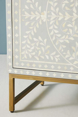 Scroll Vine Bone Inlay Entryway Cabinet Grey