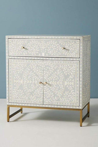 Scroll Vine Bone Inlay Entryway Cabinet Grey