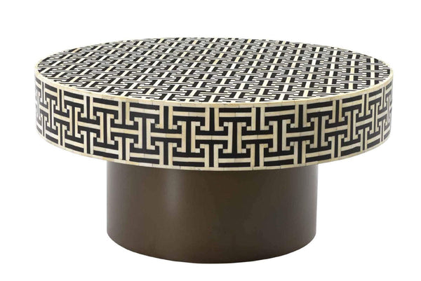 Tetris Bone Inlay Round Coffee Table Black