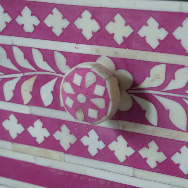 Bone Inlay Floral 3 Drawers Bedside Pink