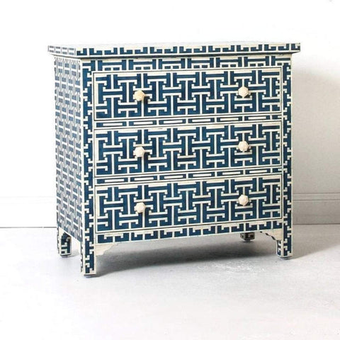 Tetris Bone Inlay Chest of 3 Drawer Blue