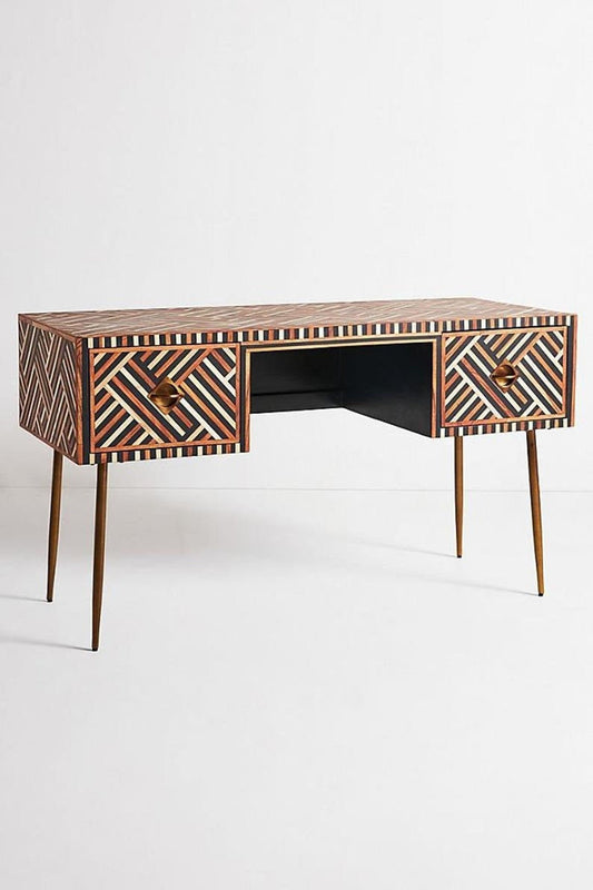 Bone Inlay Optical 2 Drawer Desk Black