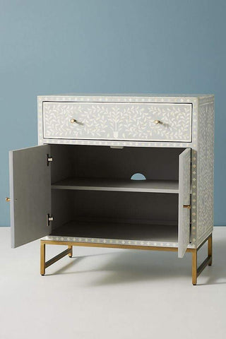 Scroll Vine Bone Inlay Entryway Cabinet Grey