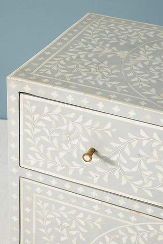 Scroll Vine Bone Inlay Entryway Cabinet Grey