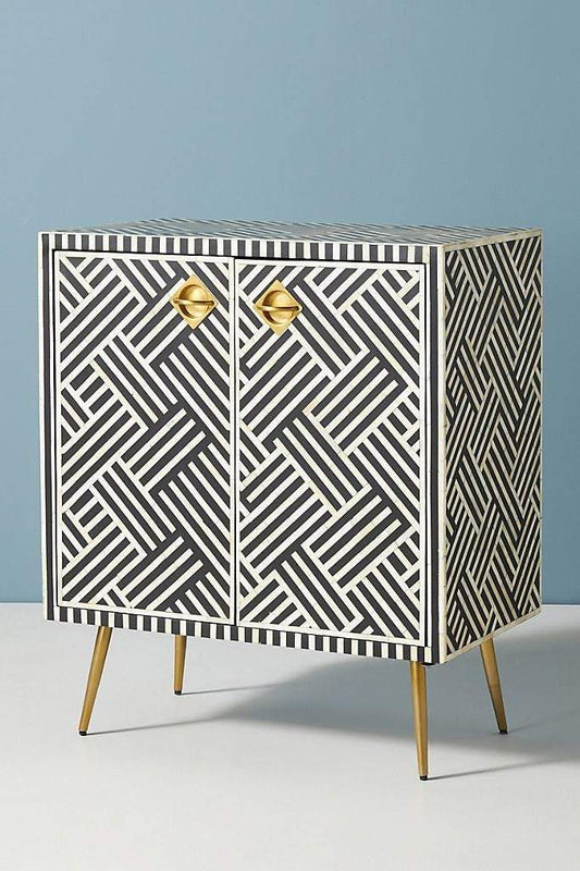 Optical Bone Inlay Entryway Cabinet Black