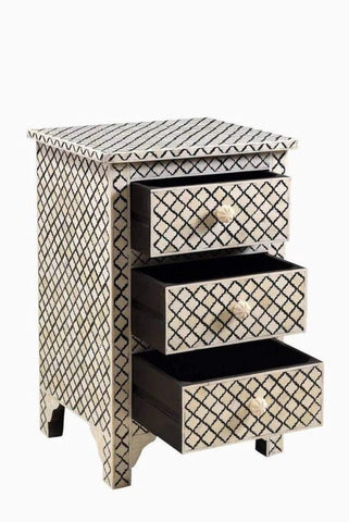Tikdi Bone Inlay 3 drawers Nightstand black