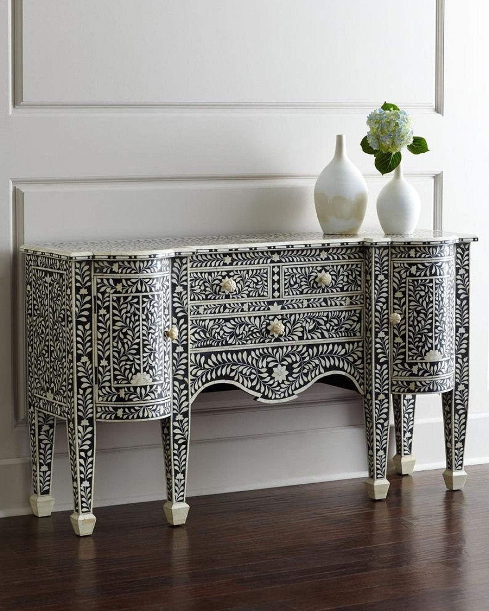 Bone Inlay Victorian Buffet Black