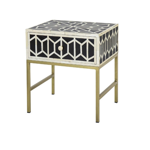 Geometric Bone Inlay Bedside Black 1 Drawer