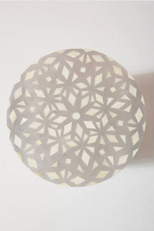 Bone Inlay Diamond Design Round End Table Grey