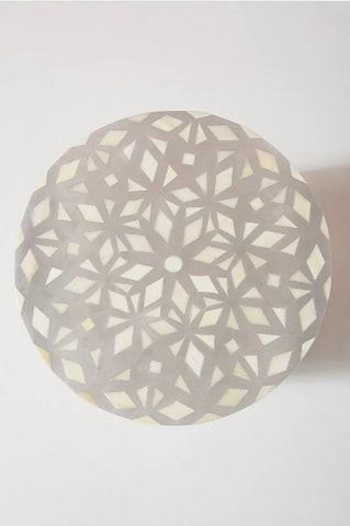 Bone Inlay Diamond Design Round End Table Grey