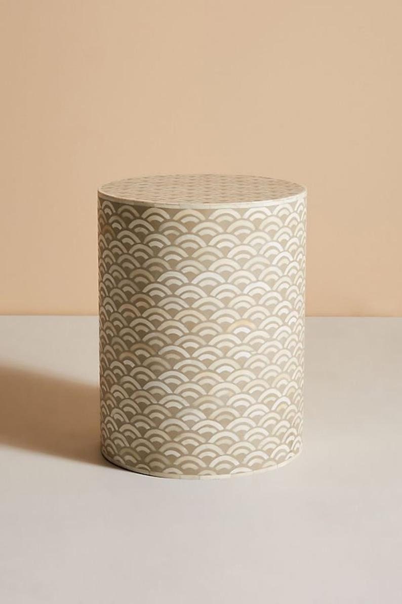 Bone Inlay Arc Design End Table Brown