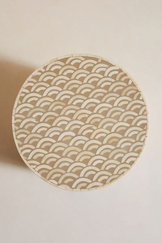 Bone Inlay Arc Design End Table Brown