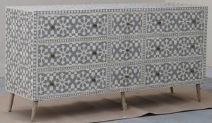 Bone Inlay Moroccan 9 Drawer Chest Grey