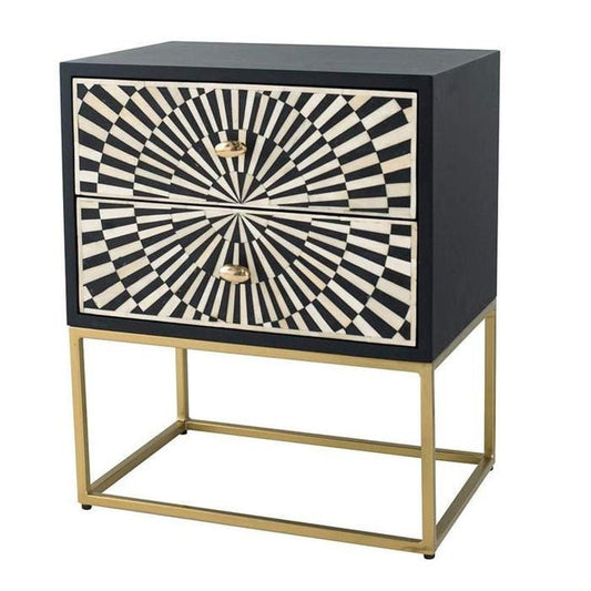 Bone Inlay Illusion 2 Drawers Bedside Table Black