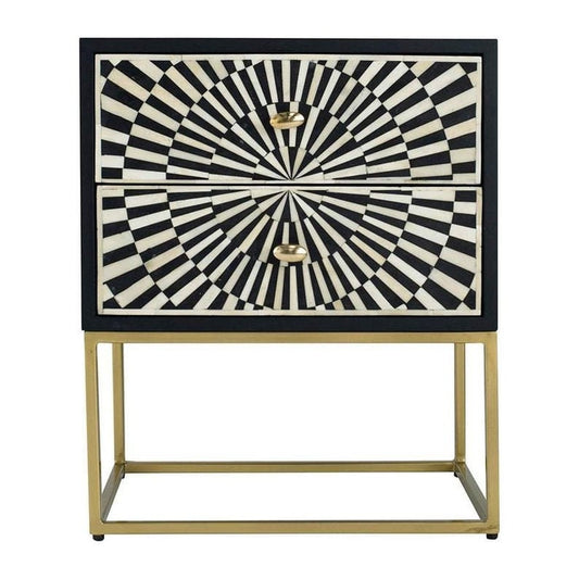 Bone Inlay Illusion 2 Drawers Bedside Table Black