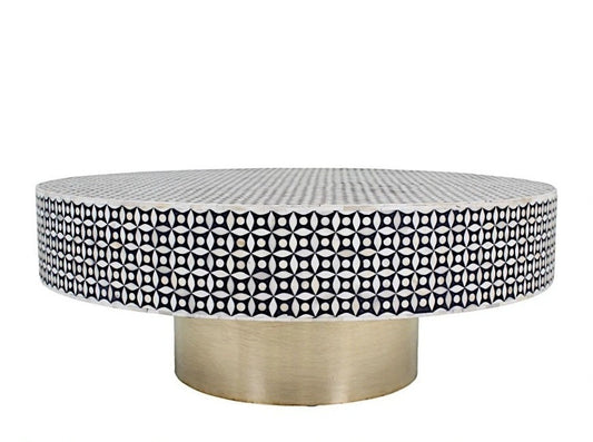 Geometric Bone Inlay Coffee Table Black