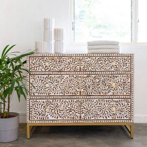 Floral Wood Inlay Chest of Drawers