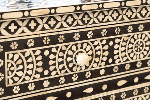 Bone Inlay Circular Flower Chest of Drawers Black