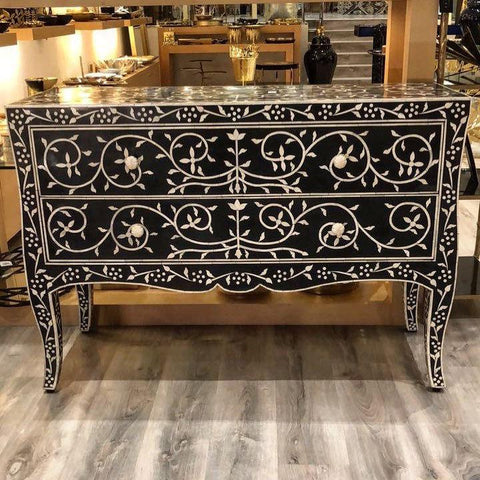 French Style Bone Inlay Dresser Black