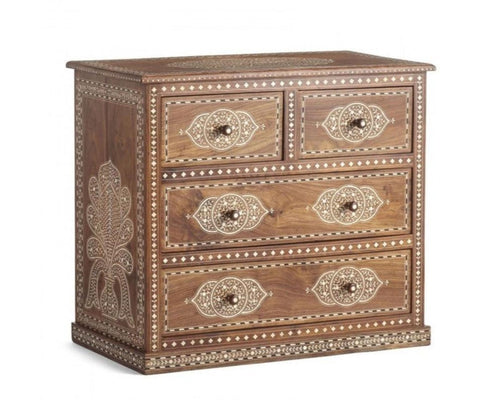 Teakwood Bone Inlaid Chest of 4 Drawers