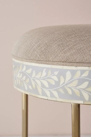 Bone Inlay Scroll Vine Design 3 Drawers Console and Stool Grey