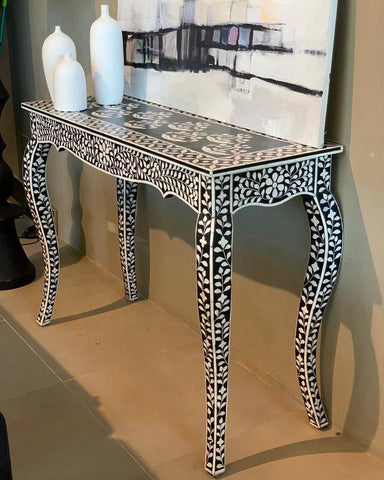 French Bone Inlay Console Black