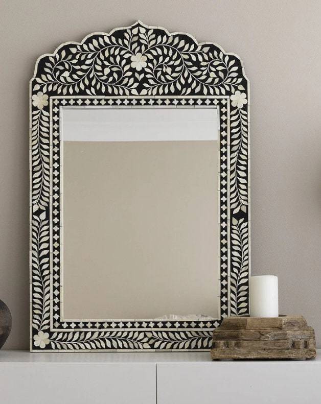 Mehraab Bone Inlay Mirror Black