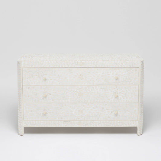 Bone Inlay Floral 3 Drawer Dresser White