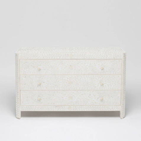 Bone Inlay Floral 3 Drawer Dresser White