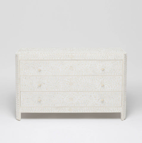 Bone Inlay Floral 3 Drawer Dresser White