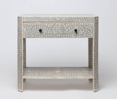 Bone Inlay Floral 1 Drawer 1 Shelf Bedside Grey